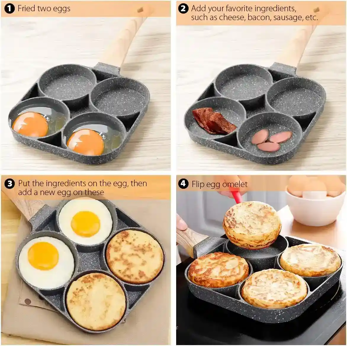 Non stick 4 hole frying pan